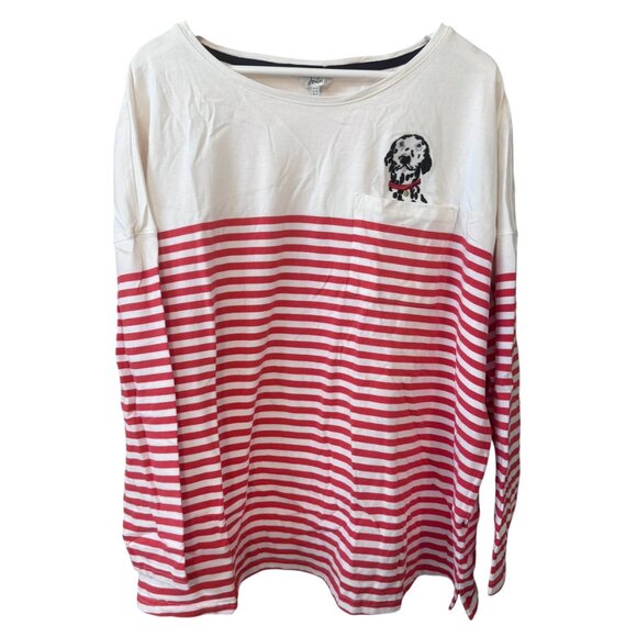 Joules Marina Red Striped Dalmation Dog Embroidered Cotton Top Women's size 22 - Picture 3 of 10